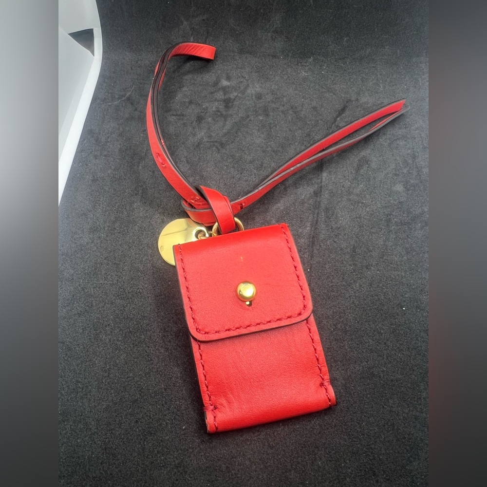 Cole Haan Red Leather Keychain with Gold Charm
